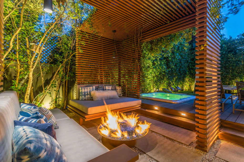 Outdoor conversation lounge with firepit contemporary moden design