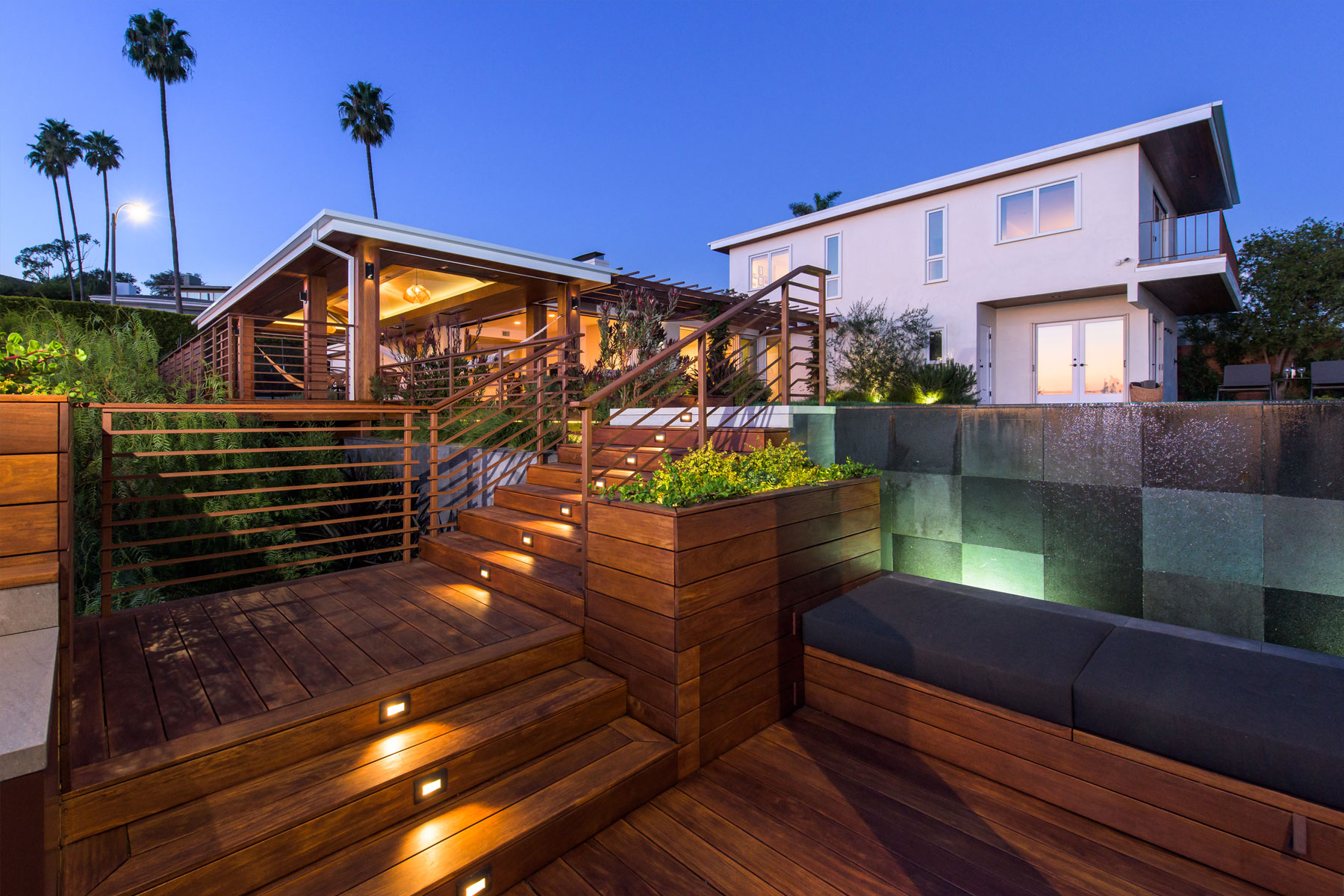 Hillside Southern California backyard renovation in Pacific Palisades by Krueger Architects