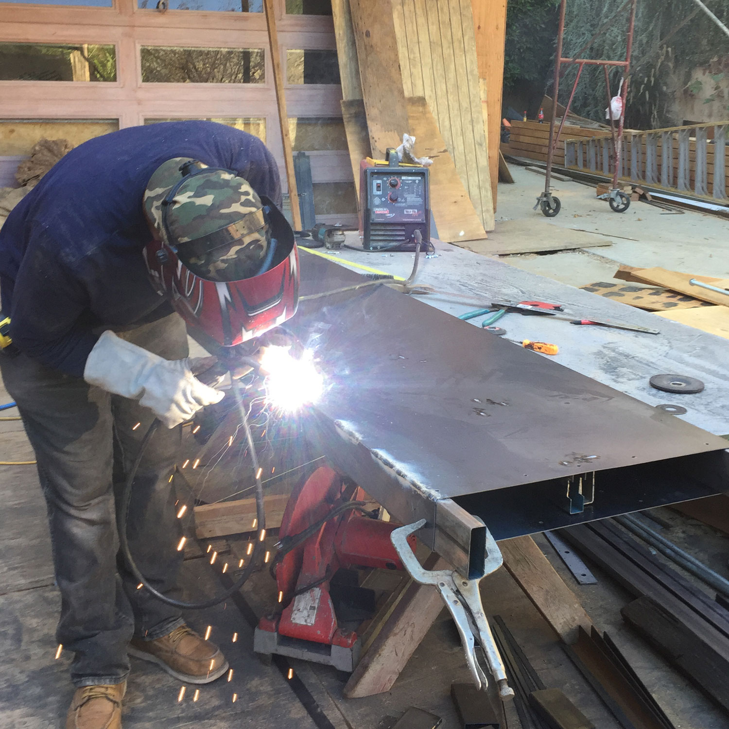 Fabrication of custom steel trellis shade overhand