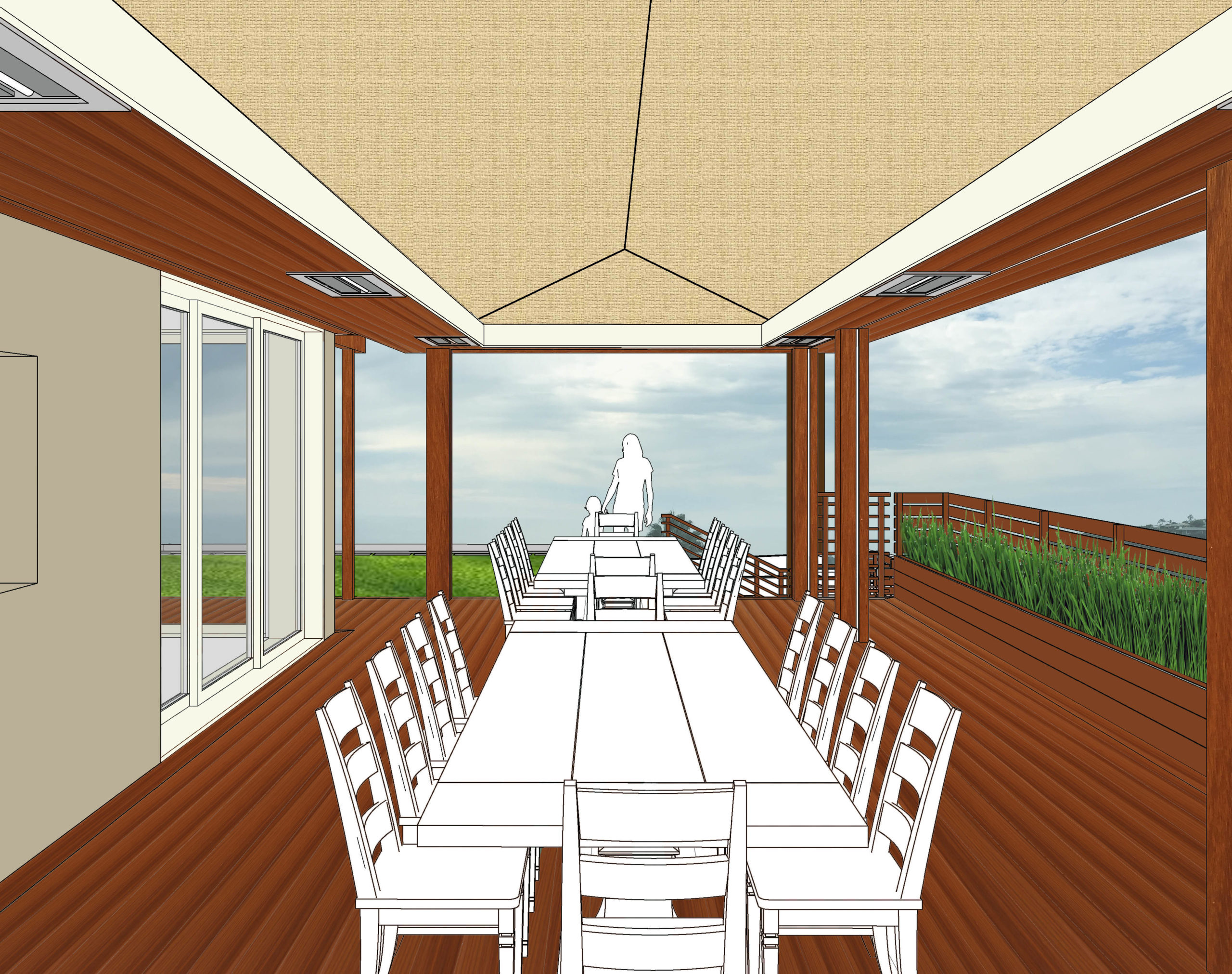 3D rendering plan for Las Canoas Residence outdoor dining