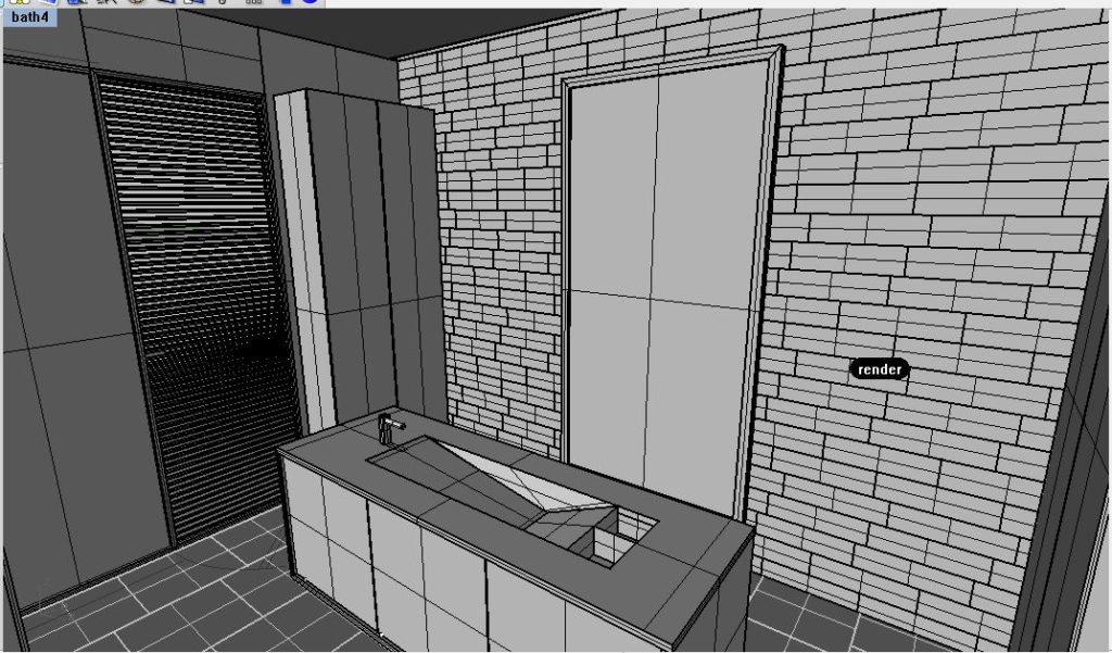 Rendering of bathroom with center island for sink in master